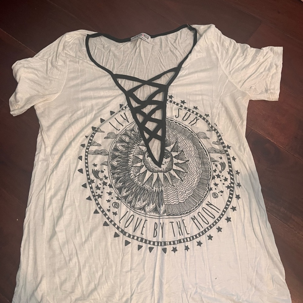 Fashion Nova White Tee with Black Graphic Design